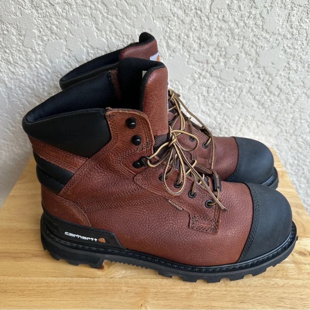 Carhartt Men's 6" Brown Leather Work Boots Insulated Waterproof Steel Toe Sz 13 - Picture 2 of 12